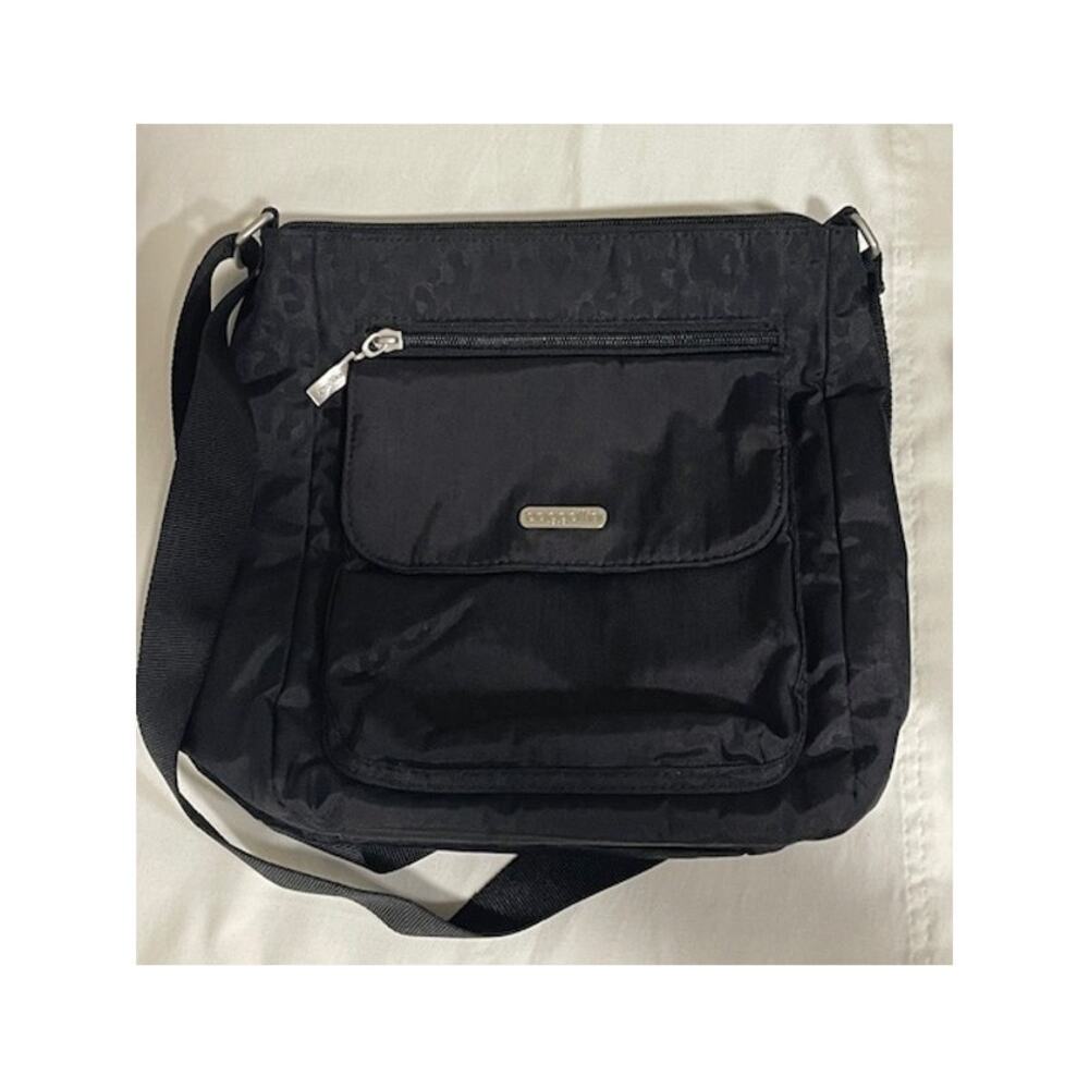 Baggallini Town Bagg Lightweight Nylon Crossbody Bag Black Cheetah